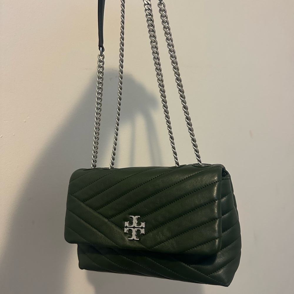 Tory Burch Forest Green Quilted Leather Chain Shoulder Bag